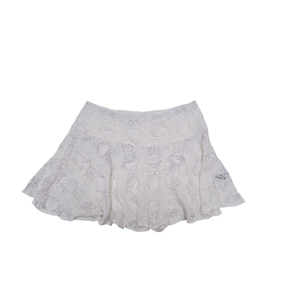 Finesse Teya White lace pattern Eyelet Flowy mini Skirt Cottagecore Coastal Med - Picture 3 of 12